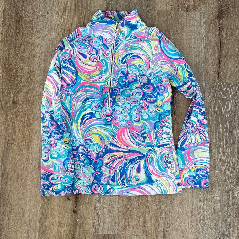 Lilly Pulitzer Colorful Swirl Pattern Quarter-Zip Pullover